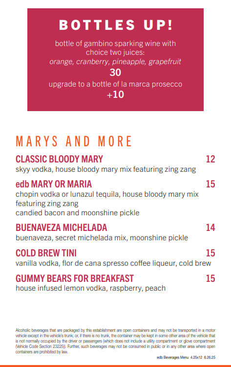 Eat Drink Be Menu 2025